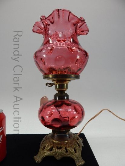14.5" FENTON CRANBERRY DOT OPTIC LAMP (SPLIT IN BRASS)