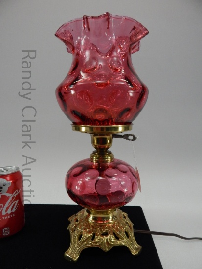14.5" FENTON CRANBERRY DOT OPTIC LAMP