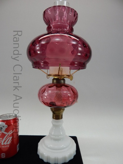 18" FENTON FOR LG WRIGHT CRANBERRY DOT OPTIC OIL LAMP