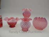 GROUP OF 4 PCS FENTON CRANBERRY OPAL HOBNAIL