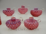 GROUP OF 5 FENTON CRANBERRY OPAL FINGER CANDLE HOLDERS