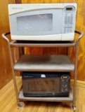 2 microwaves on cart