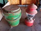 Coleman lantern and metal pail