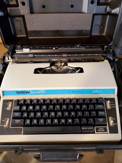 Typewriter and computer monitor