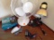 TV, lamp, and desk fan