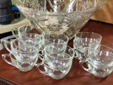 Glass Punchbowl and Cups