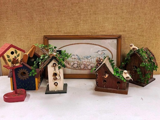 Birdhouses and birds print