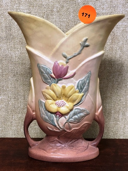 Hull Art USA Vase Magnolias on pink and yellow