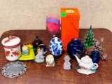Glass paperweight, blown glass, china pieces and more
