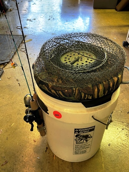 Ice fishing bucket and supplies