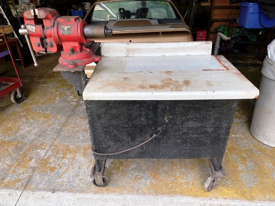 Homemade Rolling Tool Crib and Bench with Vise