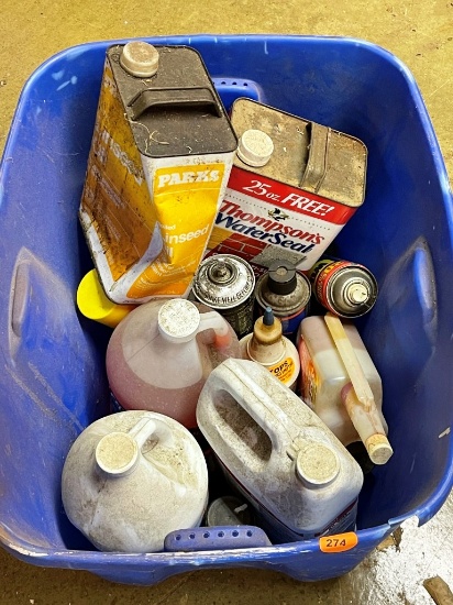 Tote of Misc Liquids and Powder Odor Eliminator