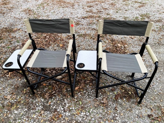 Pair of Camping Chairs with Tray Tables