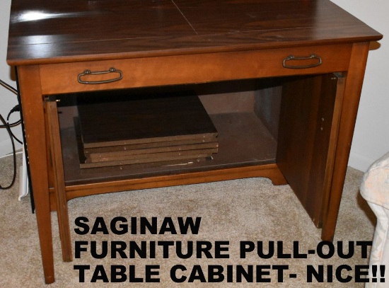 SPACE SAVING CABINET TABLE (39"W x 20"D x 30"H; 4 15" LEAFS) By SAGINAW FURN Co. NICE, NICE, NICE!!