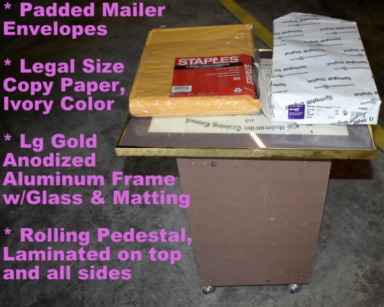 PADDED ENVELOPES, LEGAL COPY PAPER, ROLLING PEDESTAL, LG PICTURE FRAME WITH GLASS