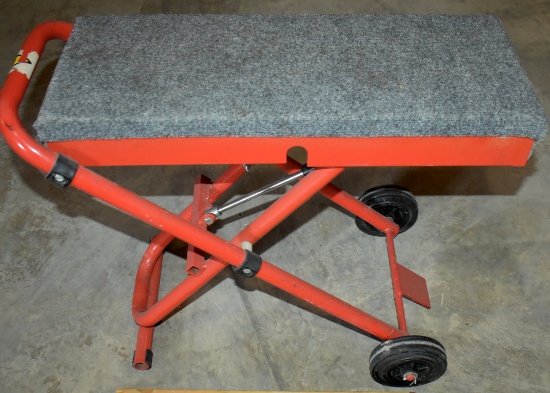 FOLDING HEAVY DUTY PORTABLE WORK BENCH OR STOOL, WITH WHEELS