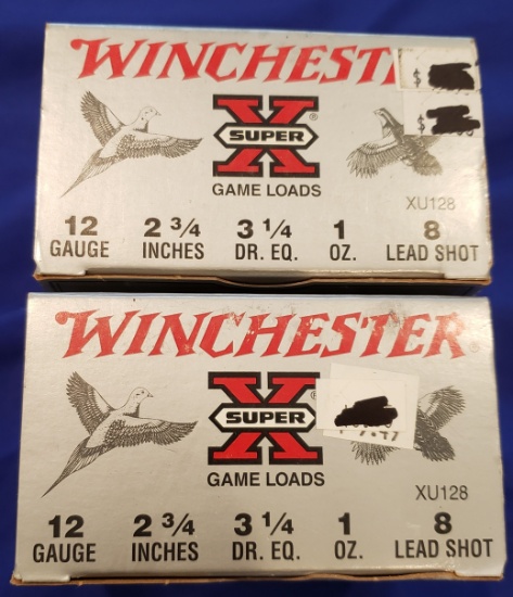AMMO WINCHESTER SUPER X 12 GAUGE SHOTGUN SHELLS, #8, 2.75", 2 BOXES 50 RDS