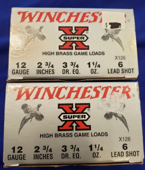 AMMO WINCHESTER SUPER X 12 GAUGE SHOTGUN SHELLS, #6, 2.75", 2 BOXES 50 RDS