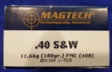 AMMO MAGTECH .40 S&W 180GR FMJ, 1 FULL BOX 50RDS