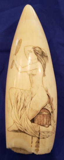 IVORY SCRIMSHAW SPERM WHALE TOOTH