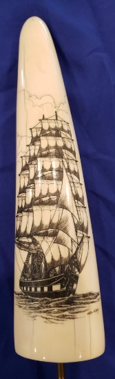IVORY SCRIMSHAW WHALES TOOTH