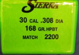 Sierra Bullets 30 Cal 168 Grain (SEALED)
