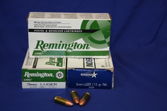 Remington + Independence 9mm Ammo - 3 Boxes