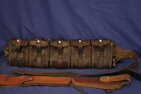 Leather ammo bandolier and 2 knife sheaths