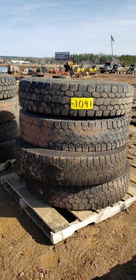 (4) 11r22.5 Tires Virgin Rubber