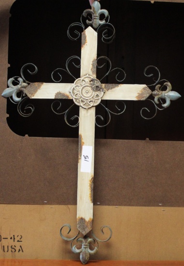 VINTAGE STYLE METAL CROSS OFF WHITE & GRAY BLUE