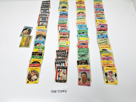 lot of (100+) 1958 TOPPS baseball cards, no duplicates, includes minor star, team cards, rookie card