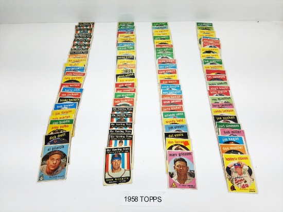 lot of (100+) 1958 TOPPS baseball cards, no duplicates, includes minor star, team cards, rookie card