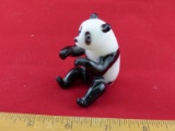 Sad Faced Panda Bear Glass Figurine, Polar Bear  Clear Blue Stripe Glass figurine