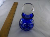 Perfume Bottle Blue Glass with Clear Glass Stopper