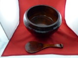 1960's Japanese Rice Wood Bowl and Spoon Ohitsu Wooden Lacquered