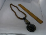 Vintage Tribal Necklace Made of Wood, Turtle made of Stone