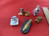 Penguin Blue With Flower White lndigo,Dog, Seal, Cat in fish Bowl and Clay Bear Figurine