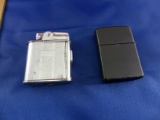 2 Lighters Black Zippo, Silver made in Japan