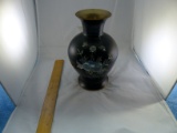 Antique Japanese Cloisonn? Vase Pearl Inlay, Metal Body Brass Flared Top