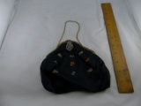 Hand Purse with Beaded latch and  Embroidered Flowers