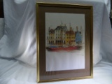 Robert Hawkins, Vintage Artwork  Red Ship Print and Ship Bow & City