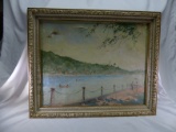 Chinese Vintage Boats on the Bay Oil Painting