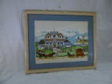 Embroidery Horse With Wagon Picture Wood Framed