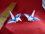 Antique Set Of Japanese Porcelain Blue And White Origami Style Swans