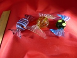 3 Glass Hard Candy Figurines Multi Color Stripped And Dotted