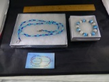 Jewelry Blue Crystal Necklace & Blue And White Bracelets