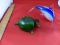 Green Glass Turtle, Dolphin Clear And Blue Glass Figurines