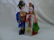 Antique Chinese Dolls Newly Wed Couple Traditional Clothing On Stand In Case