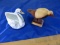 1 Swan Goldcastle Dish Made In Japan, 1 Wood Hand Carved Bird On Stand Figurines