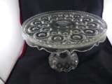 Vintage Ornate Pattern Clear Glass Cake Plate Display Stand